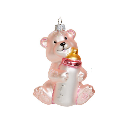 Медвежонок с бутылочкой 11см розовый